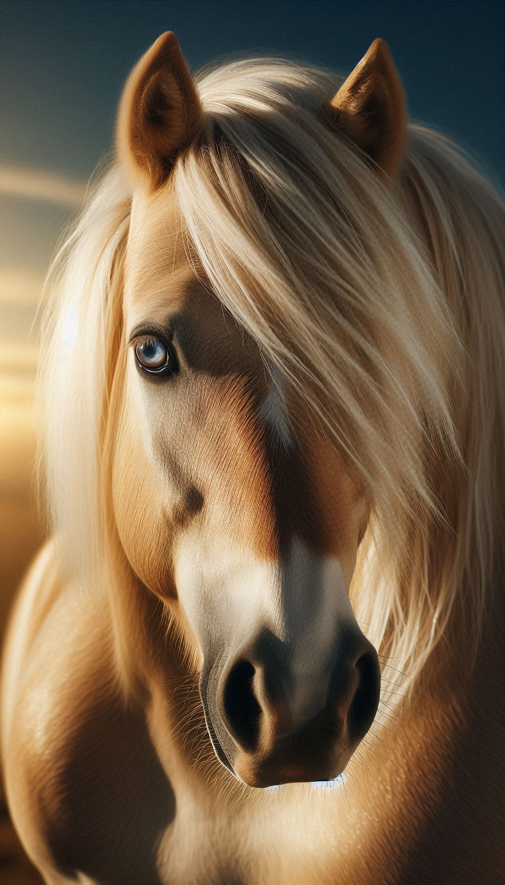 Close-Up of a Shimmering Palomino Horse's Coat and Eyes