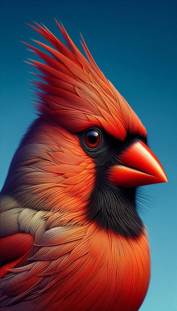 Close-up mobile wallpaper of northern cardinal against blue sky background