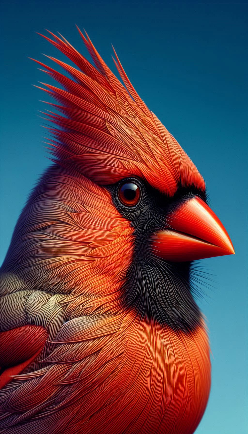 Close-up mobile wallpaper of northern cardinal against blue sky background