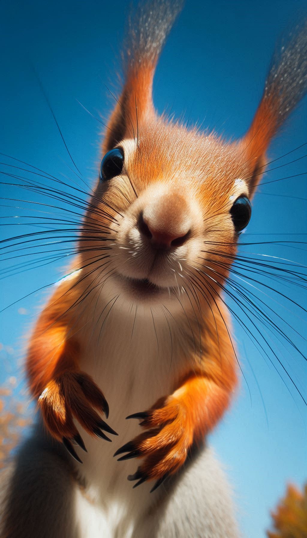 Close-up of a curious squirrel against a bright blue sky HD mobile wallpaper for iPhone