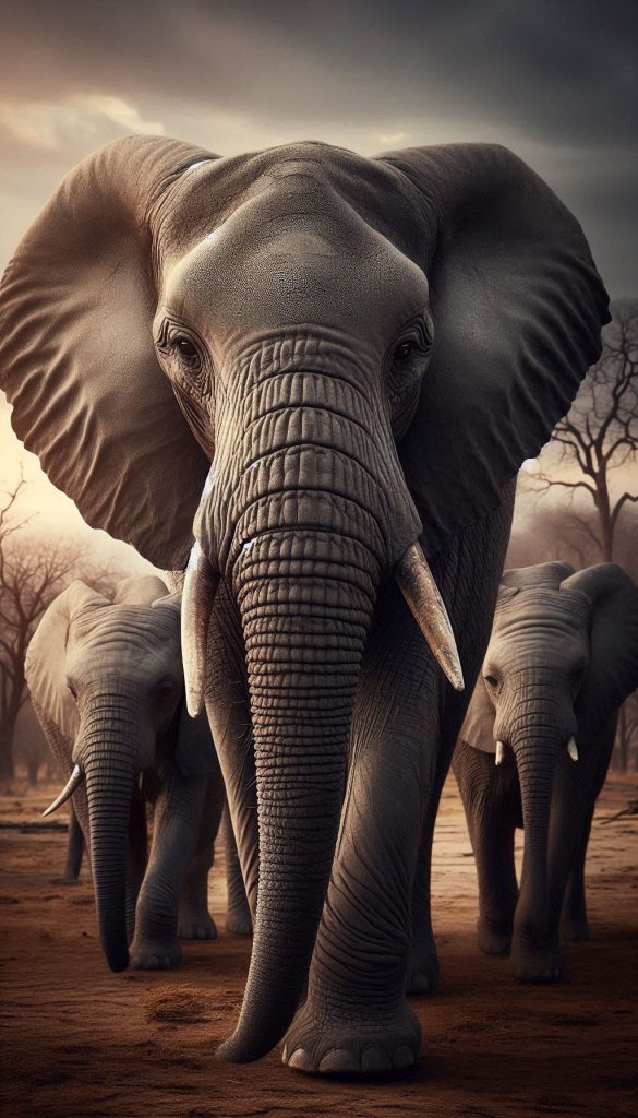 Close-up of a gentle African elephant family in their natural habitat Wallpaper Phone Background