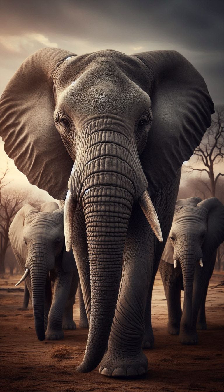 Close-up of a gentle African elephant family in their natural habitat Wallpaper Phone Background