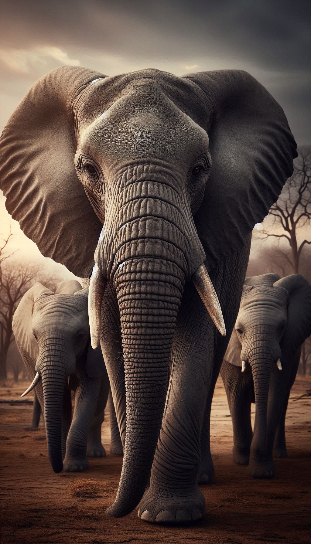 Close-up of a gentle African elephant family in their natural habitat Wallpaper Phone Background