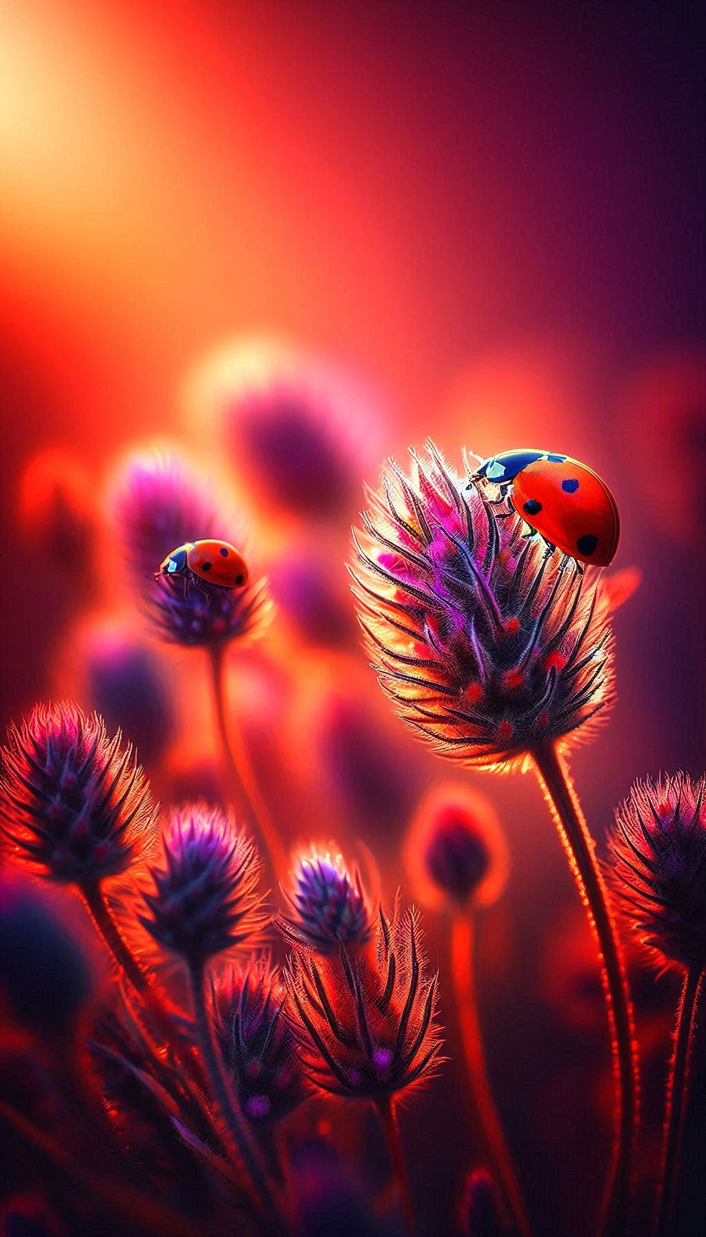 Close-up of ladybugs in their natural habitat Wonder Wallpaper HD Background for mobile phones