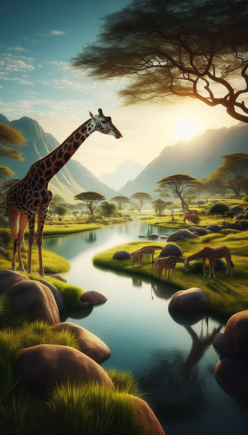 Cool giraffe encounter in a picturesque landscape wallpaper perfect for iPhone