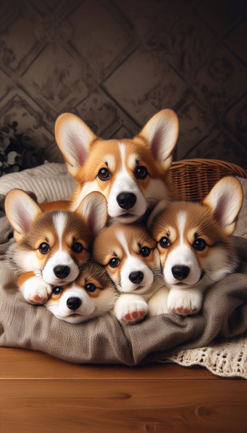 Corgi Brothers and Sisters in a Cozy Pile Wallpaper Design