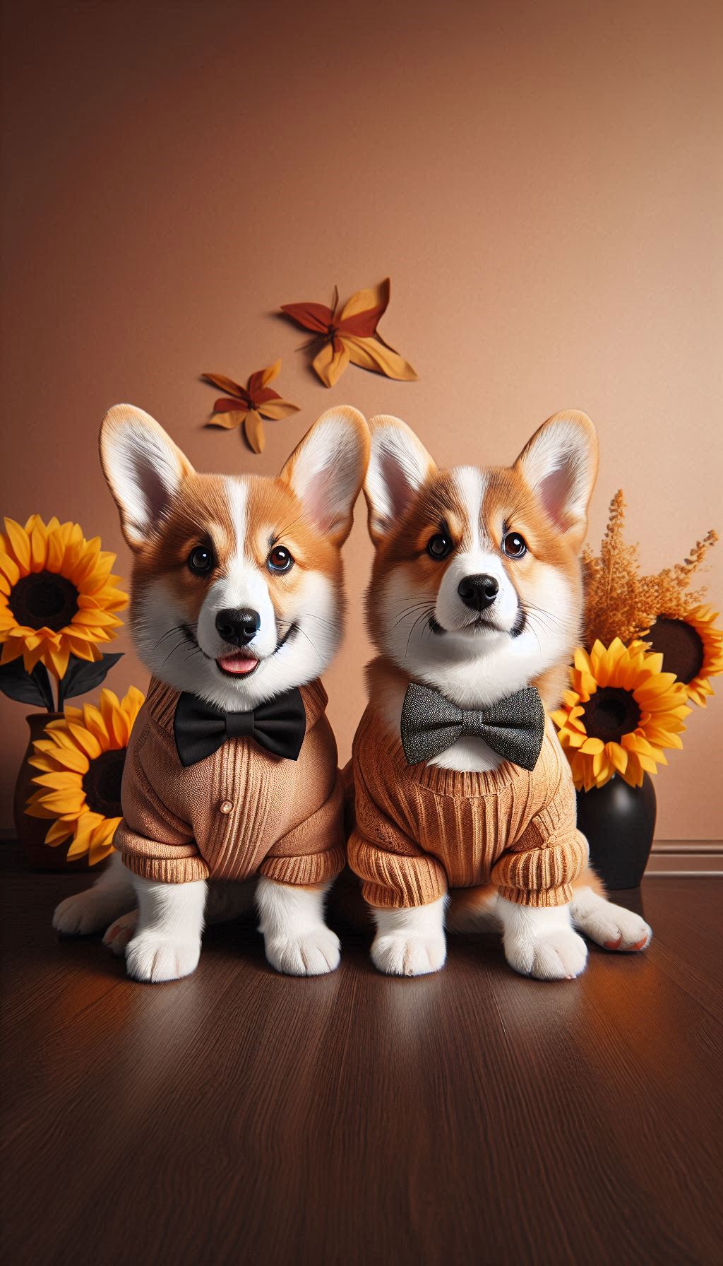 Corgi Siblings in Matching Outfits Stylish Wallpaper Cool Background for iPhone