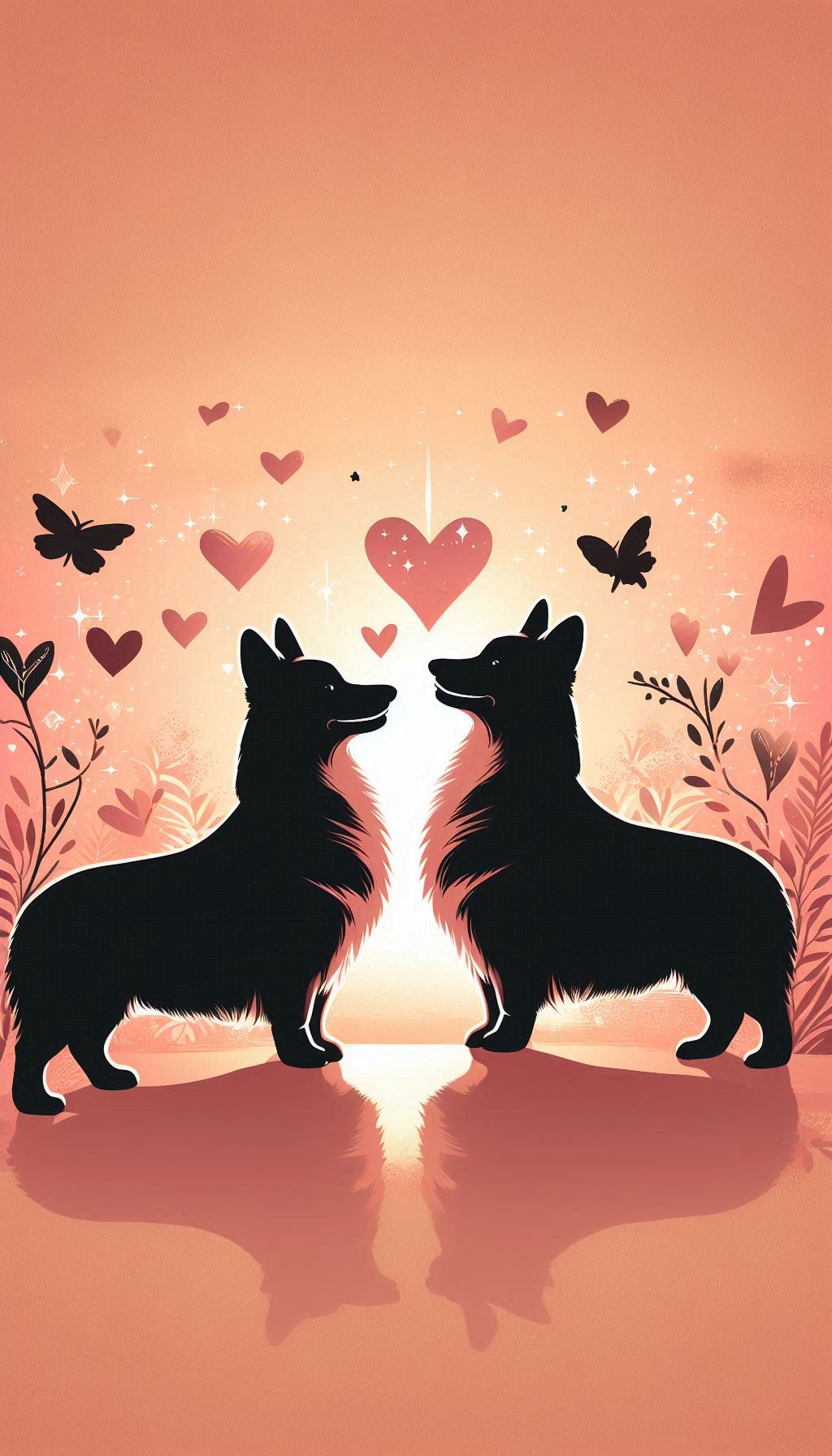 Corgi silhouette with romantic heart accent HD mobile wallpaper for iPhone