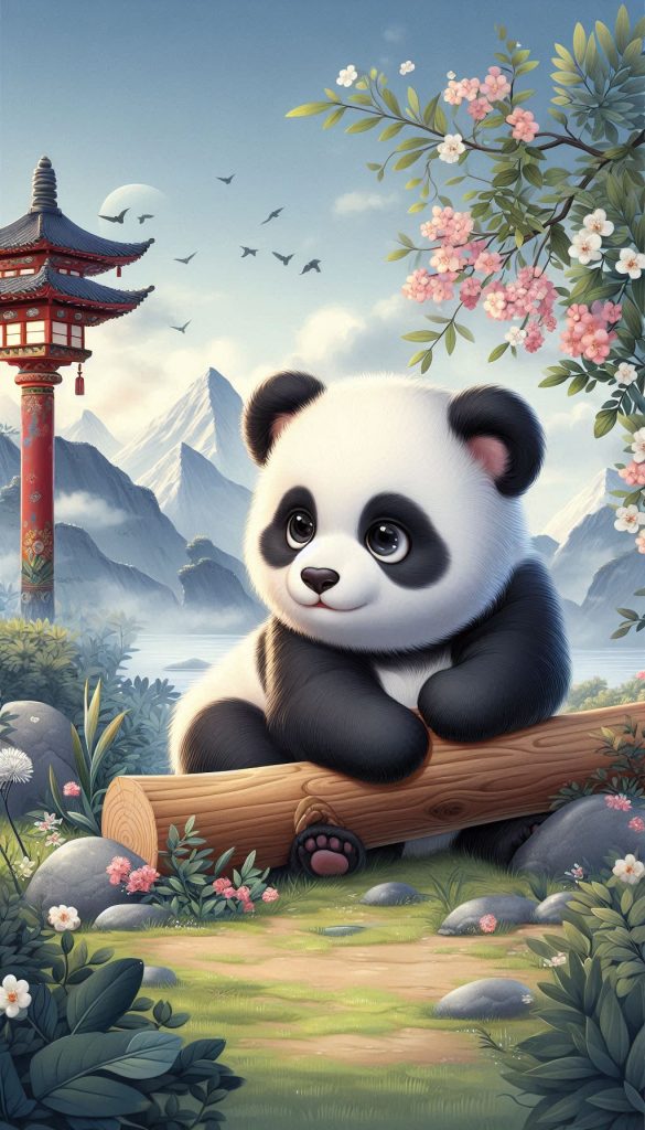 Cute Baby Panda Adorable Wildlife Artwork Wallpaper for iPhone