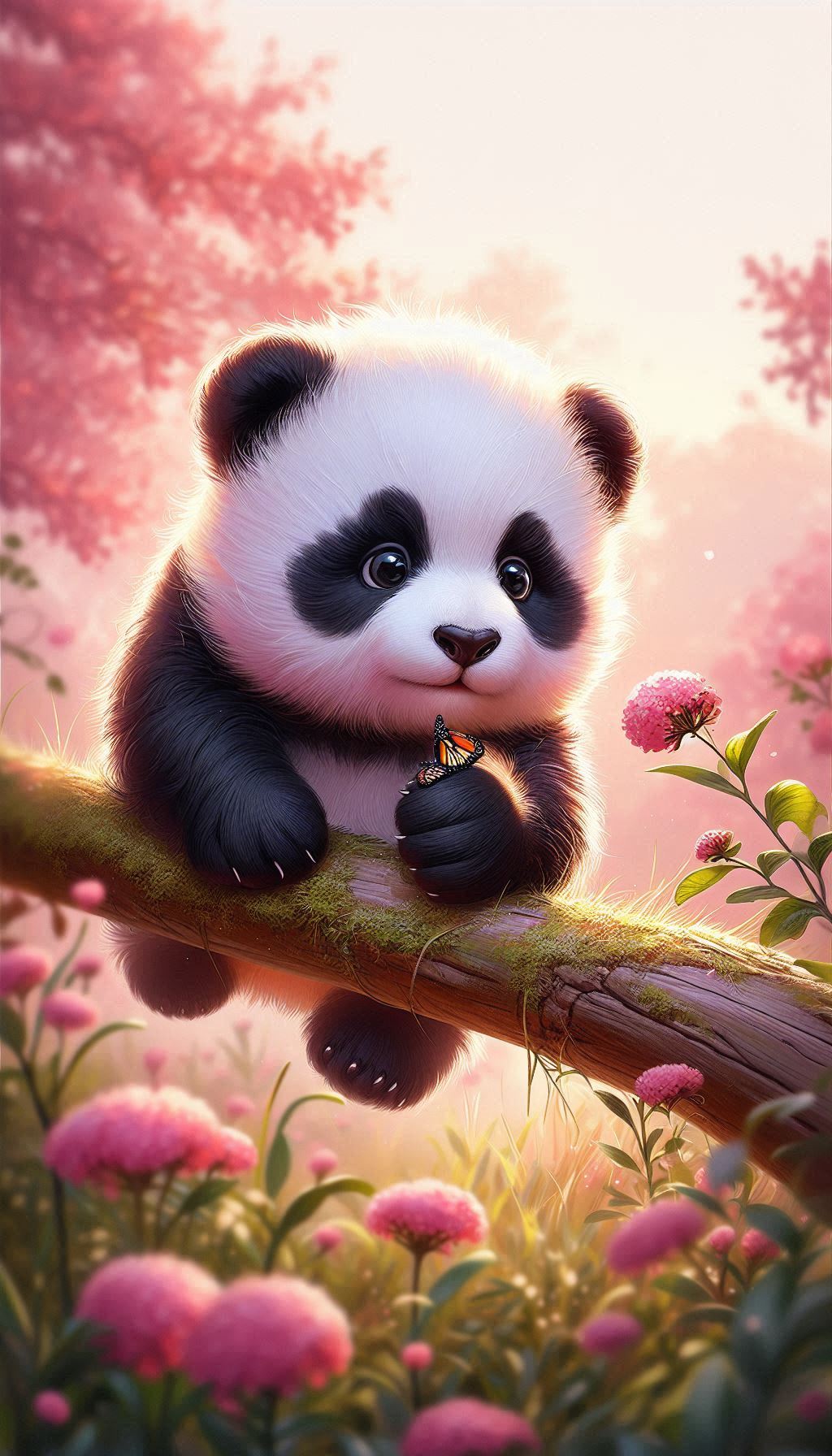 Cute Baby Panda Exploring Adorable Wildlife Artwork Wallpaper