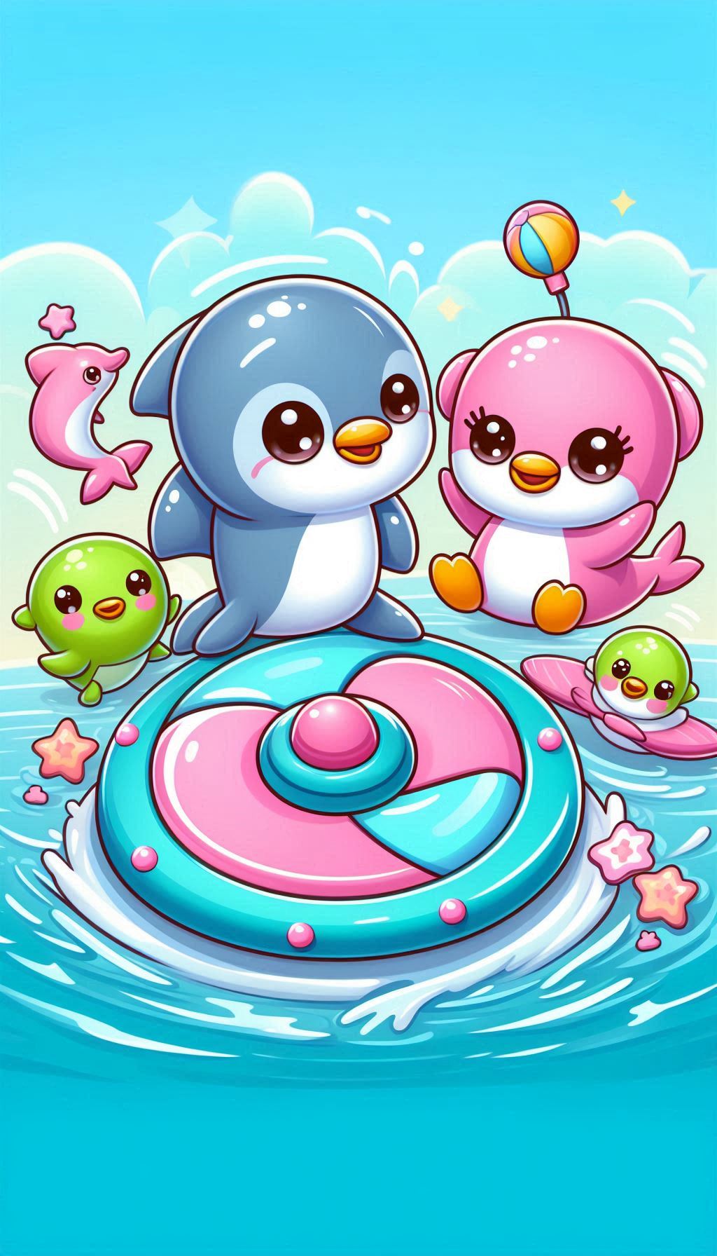 Cute Cartoon Dolphins with Friends Cheerful Spinner Wallpaper for Children's Areas
