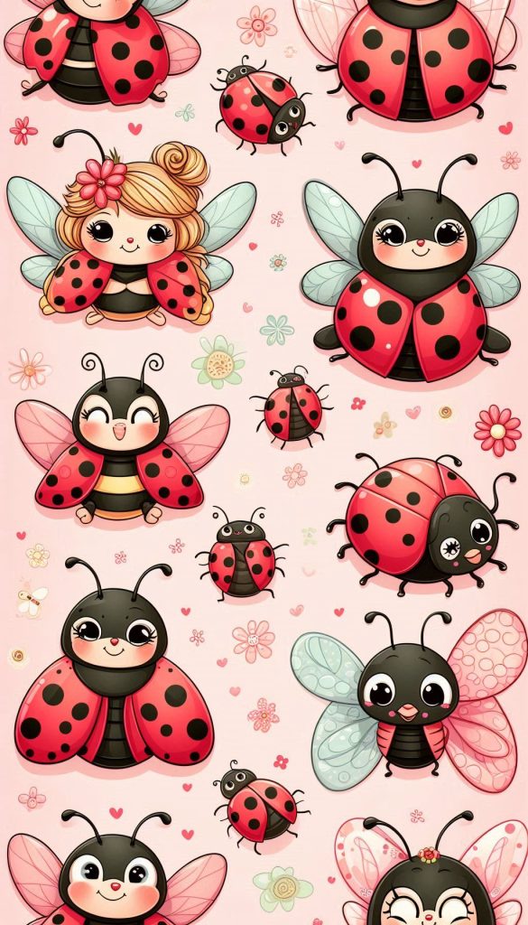 Cute Cartoon Ladybugs Funny Insect Wallpaper for Nursery Decor Perfect for iPhone