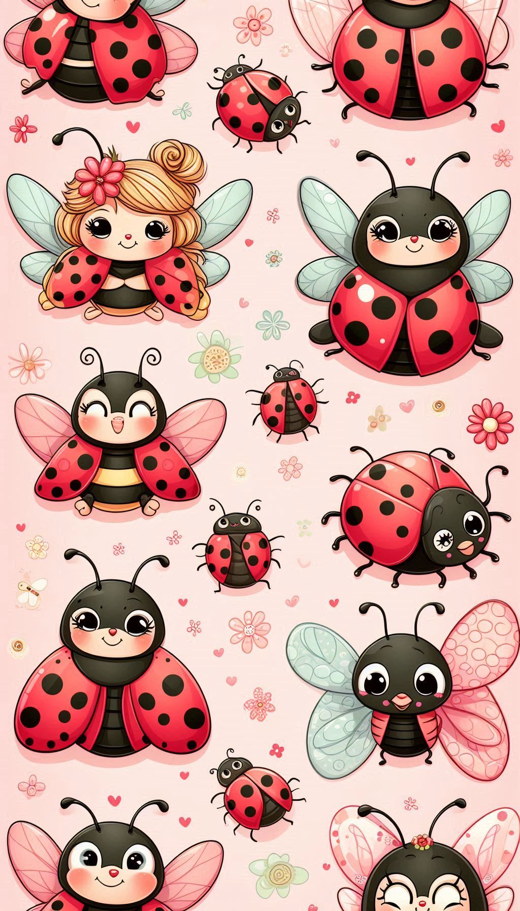 Cute Cartoon Ladybugs Funny Insect Wallpaper for Nursery Decor Perfect for iPhone