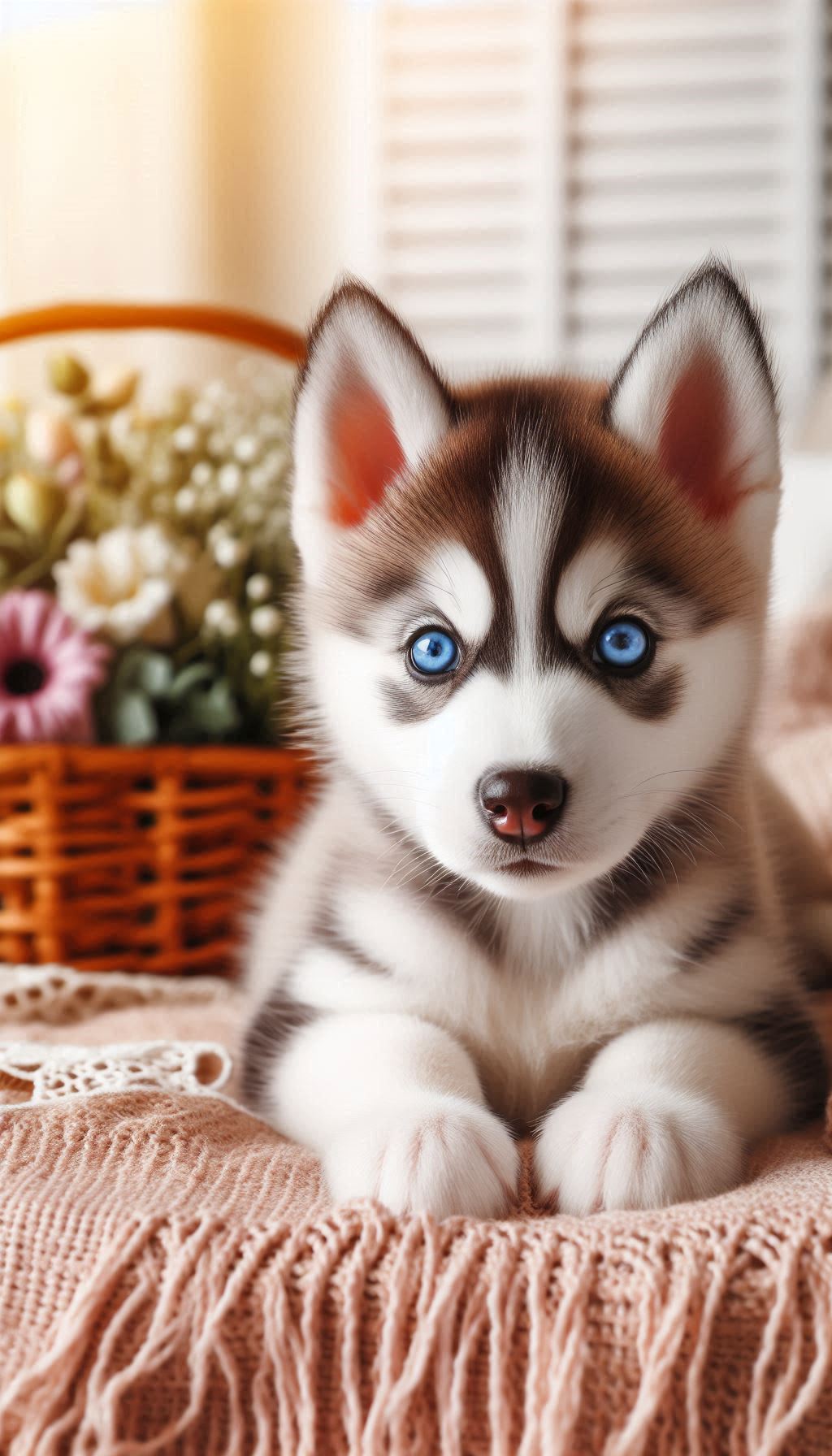 Cute Husky Puppy Portrait with Bright Blue Eyes