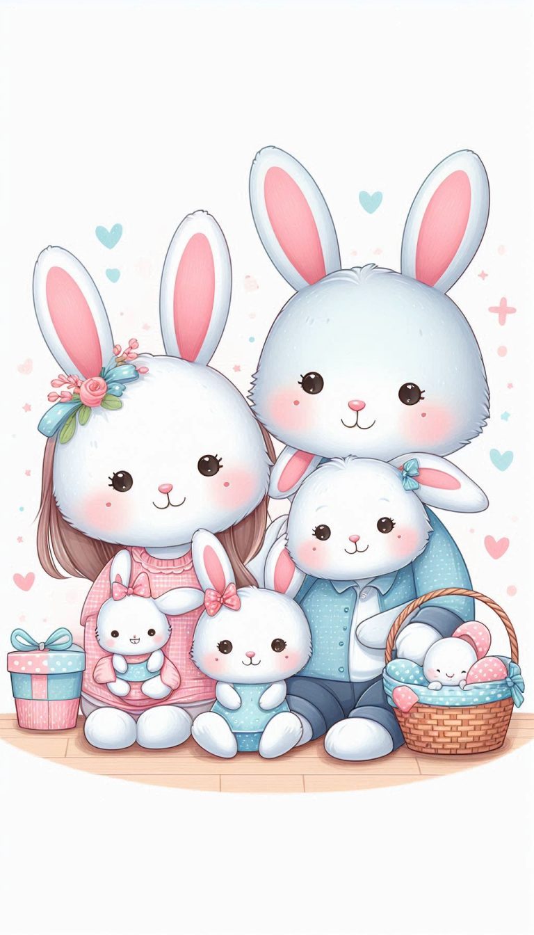 Cute Rabbit Family Heartwarming Artworks for Kids Rooms Wallpaper for iPhone