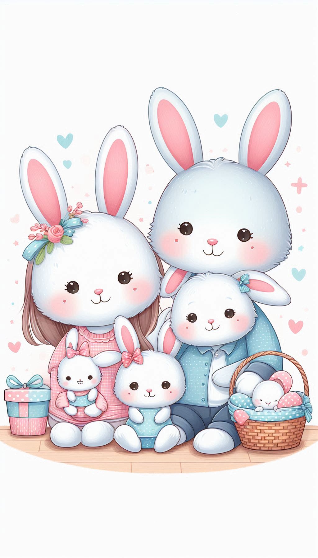 Cute Rabbit Family Heartwarming Artworks for Kids Rooms Wallpaper for iPhone
