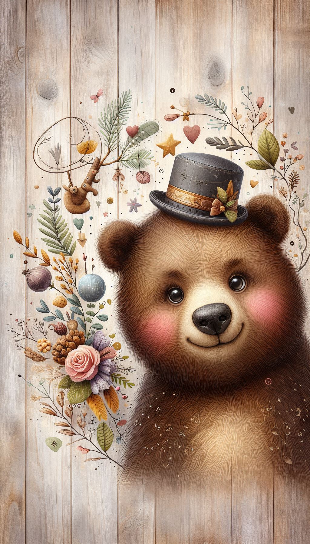 Cute bear cub picture free mobile wallpaper with adorable elements