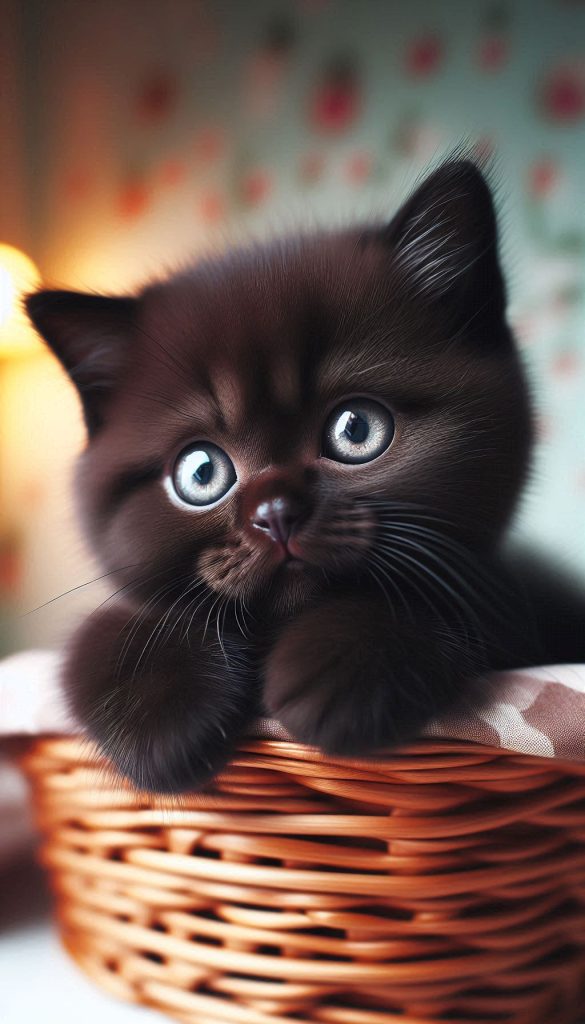 Cute close-up image of a black kitten with bright eyes for mobile wallpaper