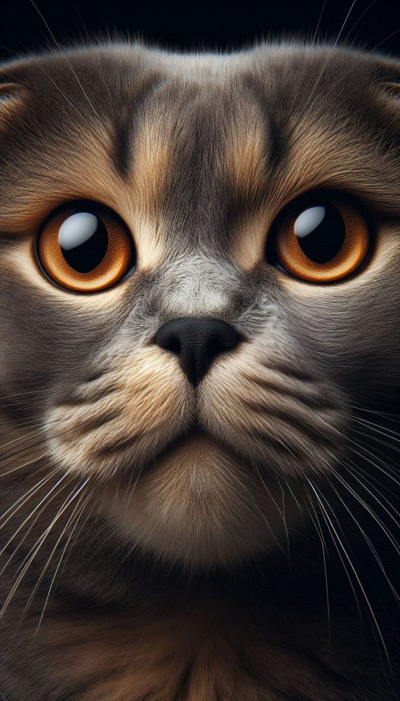 Detailed Close-up of a Scottish Fold Cat's Expressive Face