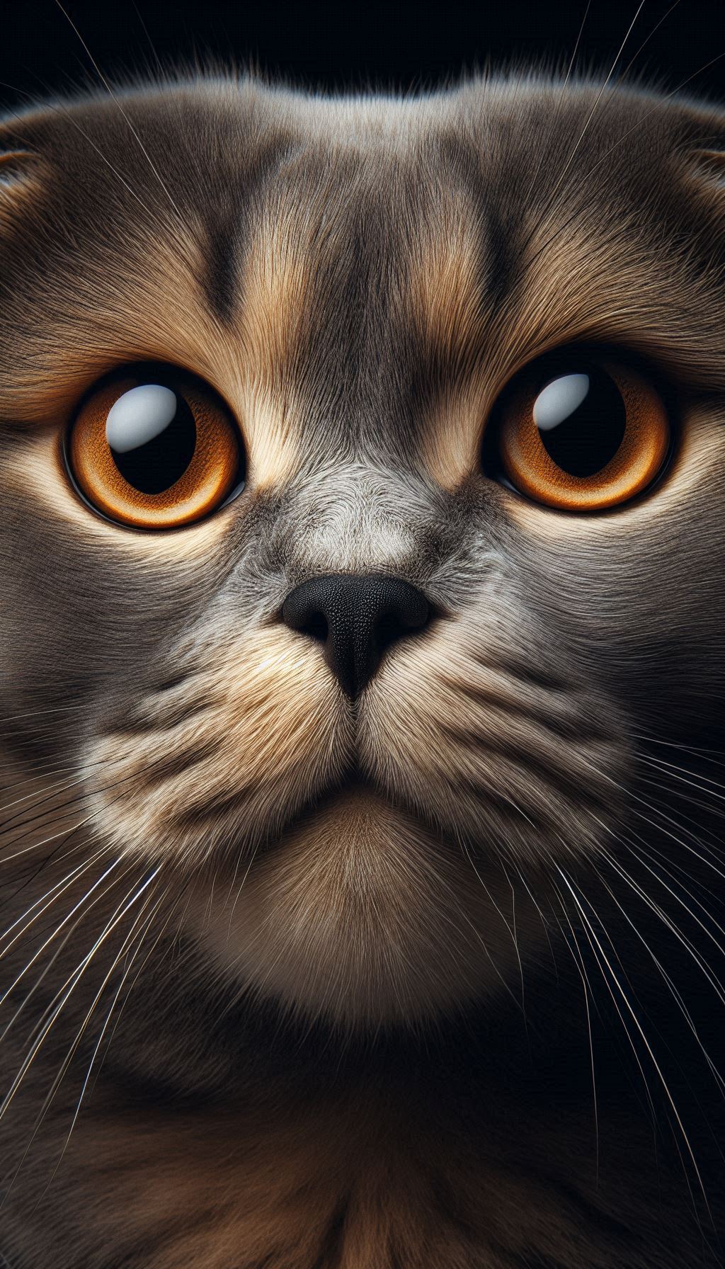 Detailed Close-up of a Scottish Fold Cat's Expressive Face