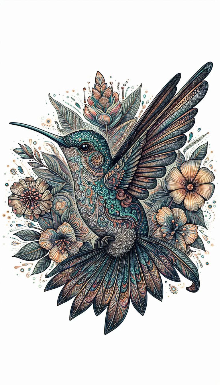 Detailed Illustration of a Speckled Hummingbird with Radiant Patterns