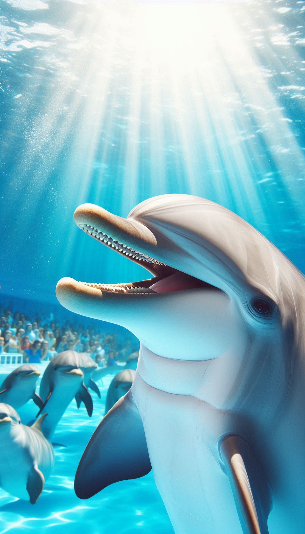 Dolphin Smiling in the Sunlight Joyful Close-Up Wallpaper for Family Spaces