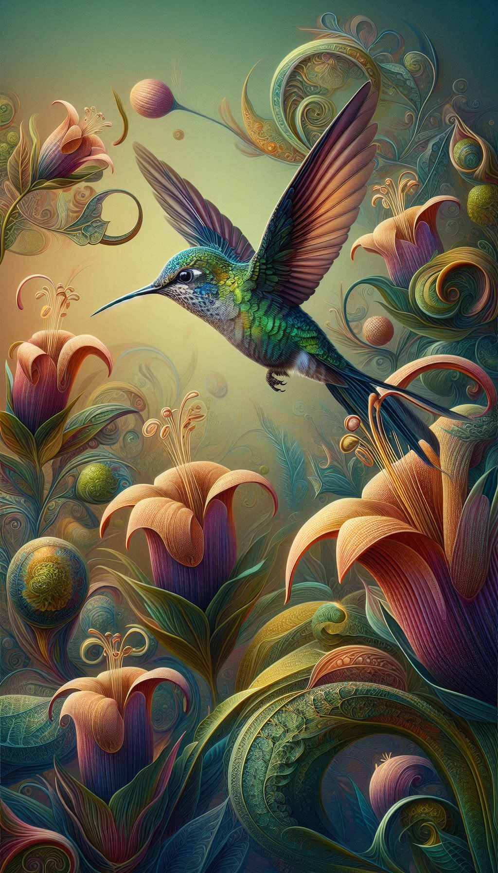 Download Spotted Hummingbird Mobile Wallpaper in a Floral Fantasy of Color