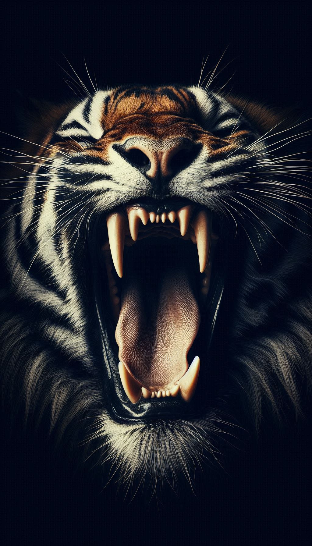 Dramatic Close-Up of a Tiger's Mouth Showing Sharp Teeth Wallpaper