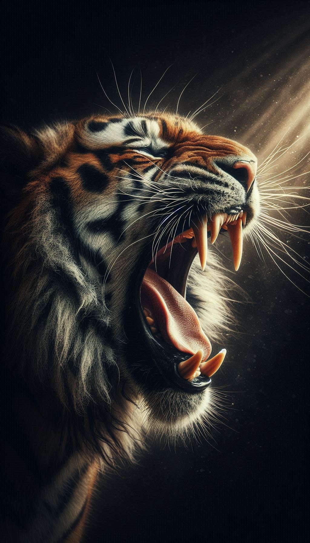Dramatic Close-Up of a Tiger's Open Mouth Roaring Wallpaper
