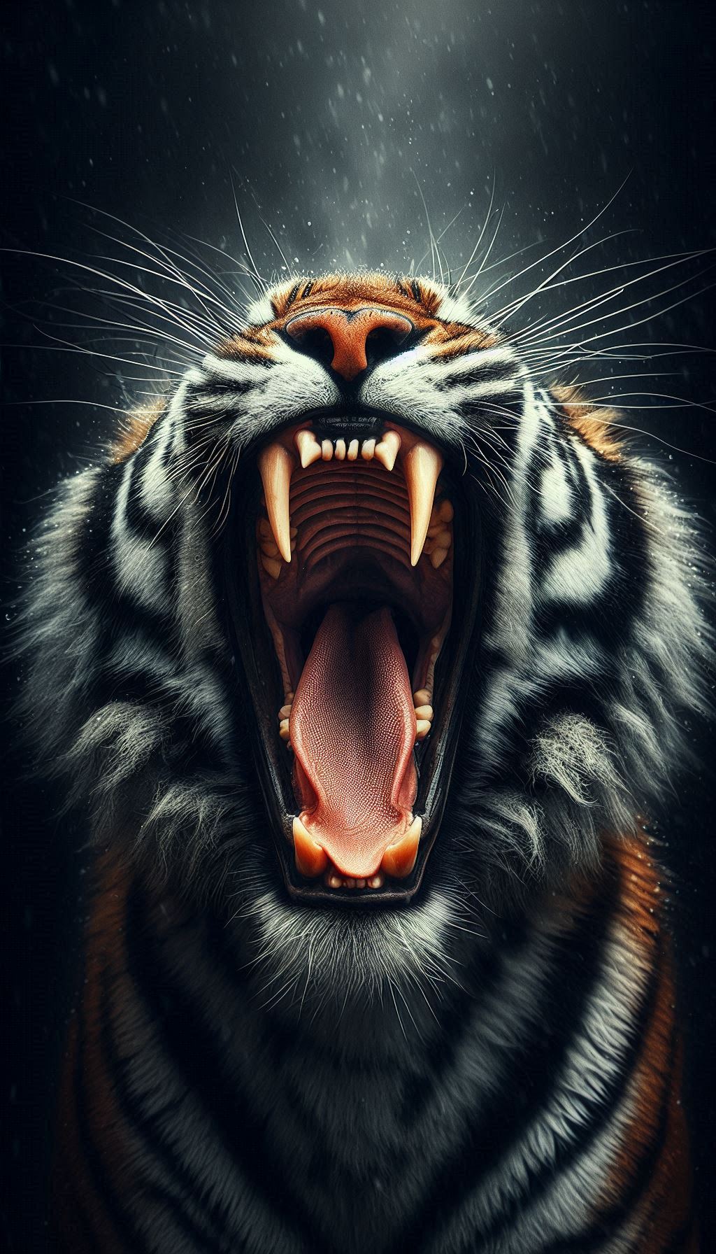 Dramatic close-up of tiger with open mouth wallpaper HD background for mobile phone