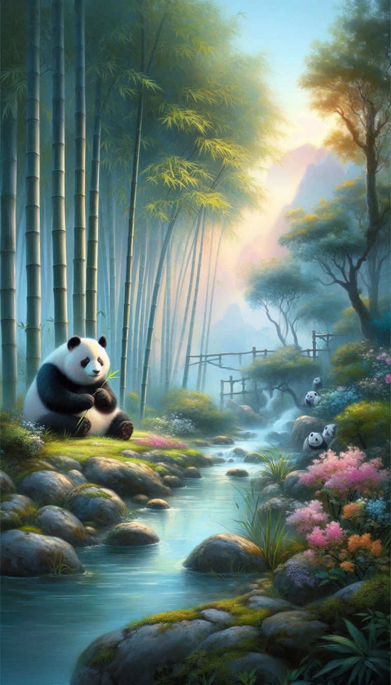 Dreamy Bamboo Forest Panda Artwork Cool Nature Wallpaper Background For Android