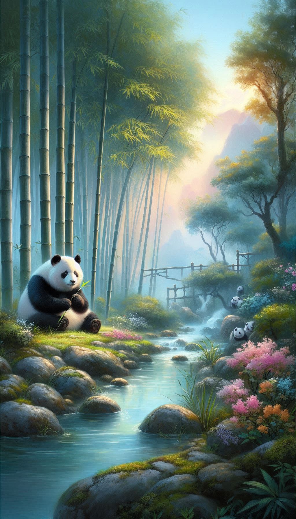 Dreamy Bamboo Forest Panda Artwork Cool Nature Wallpaper Background For Android