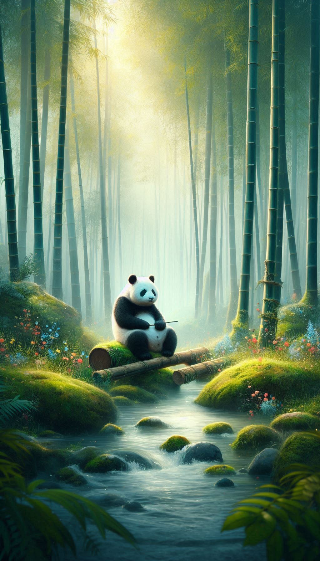 Dreamy Bamboo Forest Panda Artwork Serene Nature Wallpaper