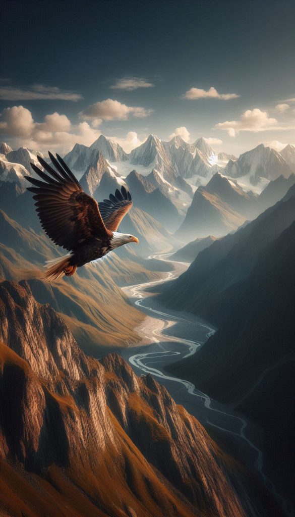Eagle flying over mountain peaks A picture of the forest mobile wallpaper for iPhone