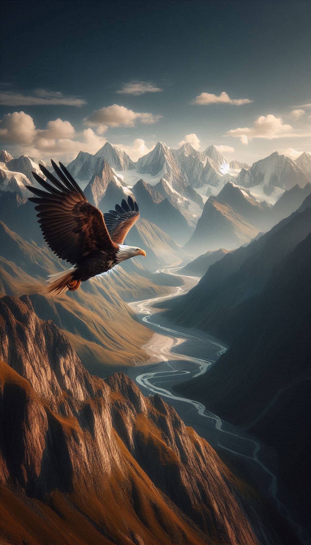 Eagle flying over mountain peaks A picture of the forest mobile wallpaper for iPhone