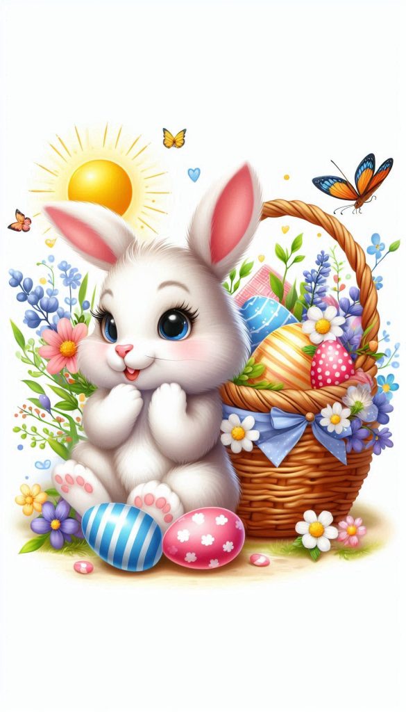 Easter Bunny's Basket Charming Illustration for Holiday Wallpaper