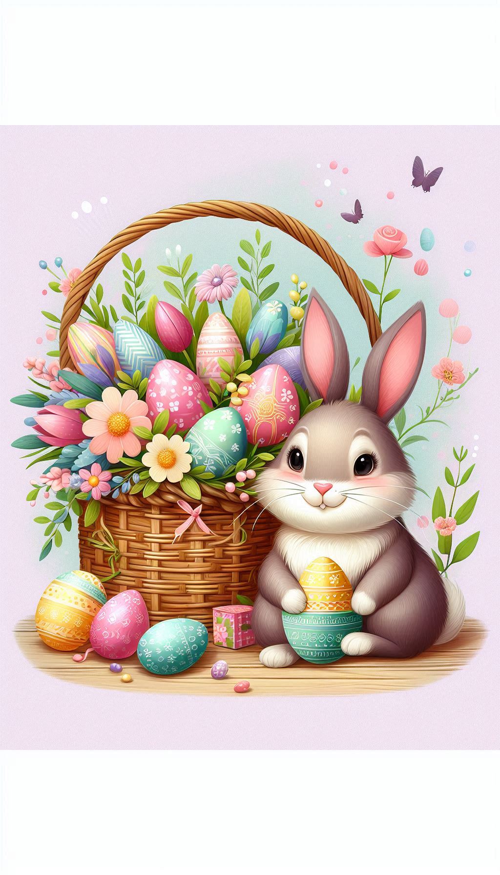 Easter bunny's basket attractive illustration for holiday HD mobile wallpaper