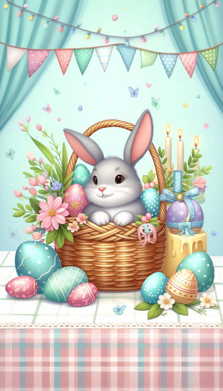 Easter bunny's basket attractive illustration for holiday wallpaper pictures for mobile download