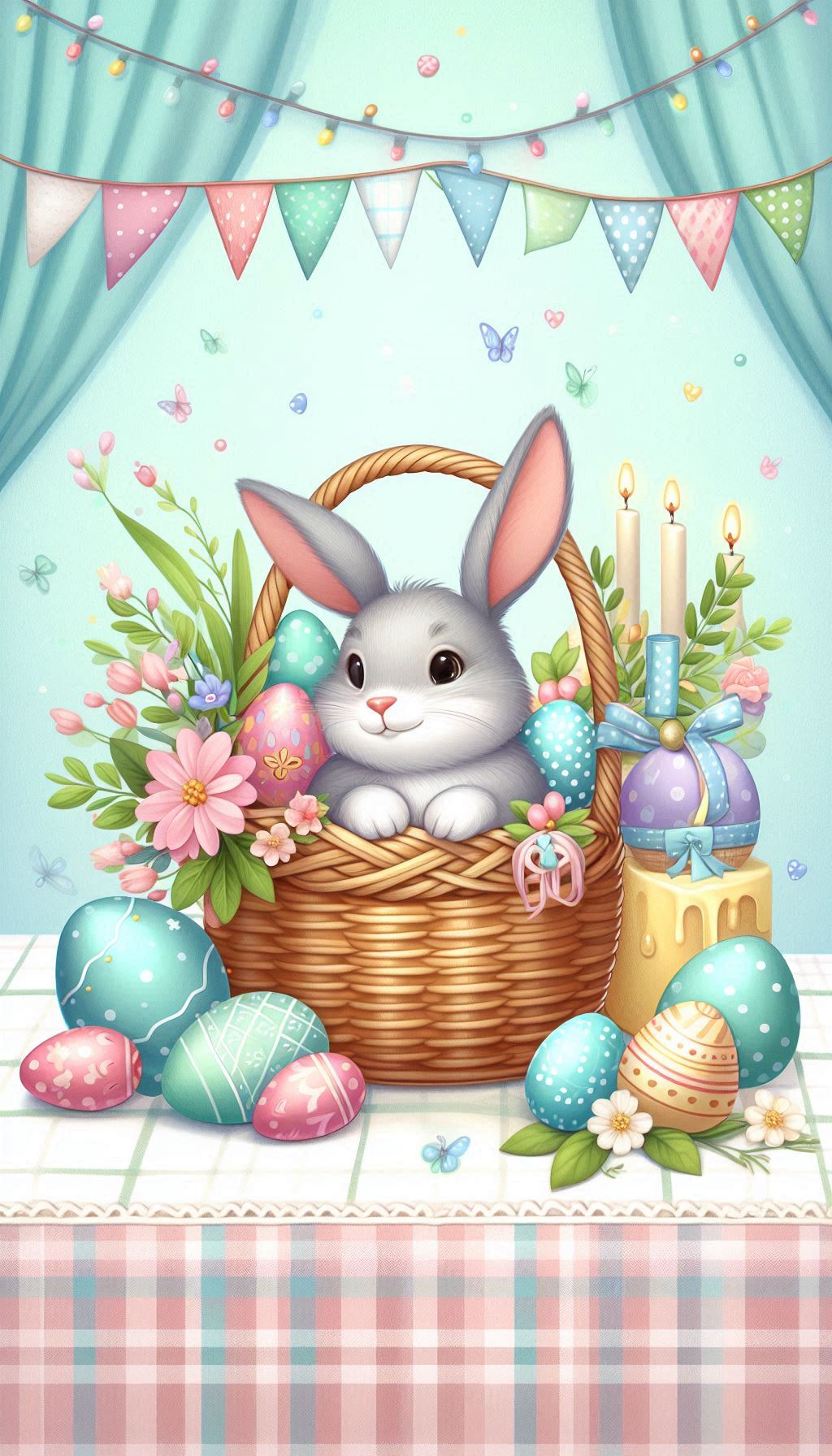 Easter bunny's basket attractive illustration for holiday wallpaper pictures for mobile download