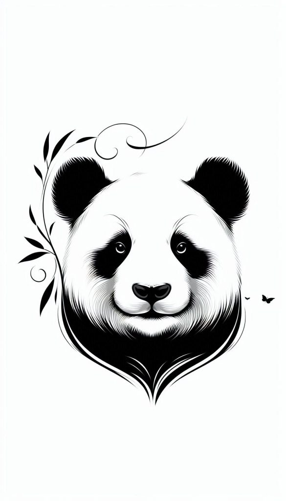 Elegant Black and White Panda Portrait Minimalist Wallpaper Design