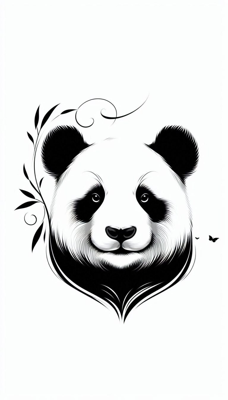 Elegant Black and White Panda Portrait Minimalist Wallpaper Design