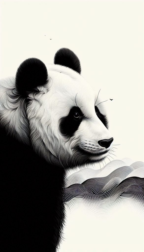 Elegant Black and White Panda Portrait Minimalist Wallpaper Design Background for Android