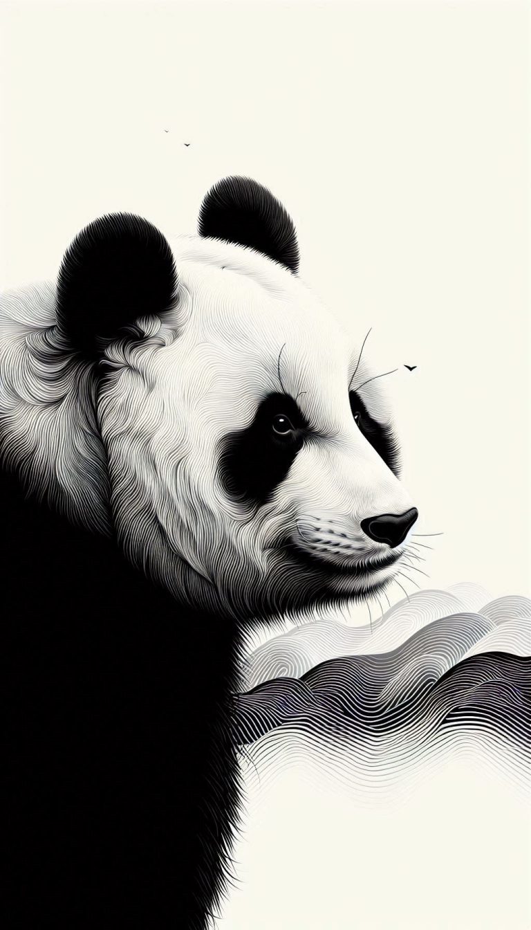 Elegant Black and White Panda Portrait Minimalist Wallpaper Design Background for Android