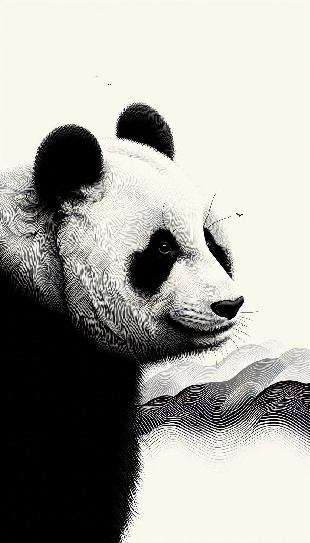 Elegant Black and White Panda Portrait Minimalist Wallpaper Design Background for Android