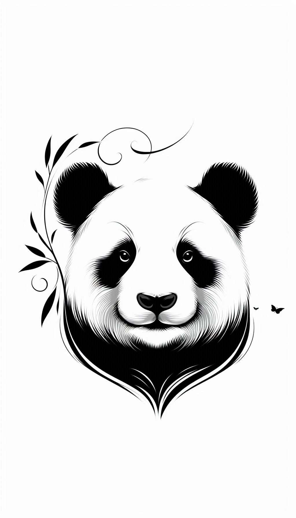 Elegant Black and White Panda Portrait Minimalist Wallpaper Design