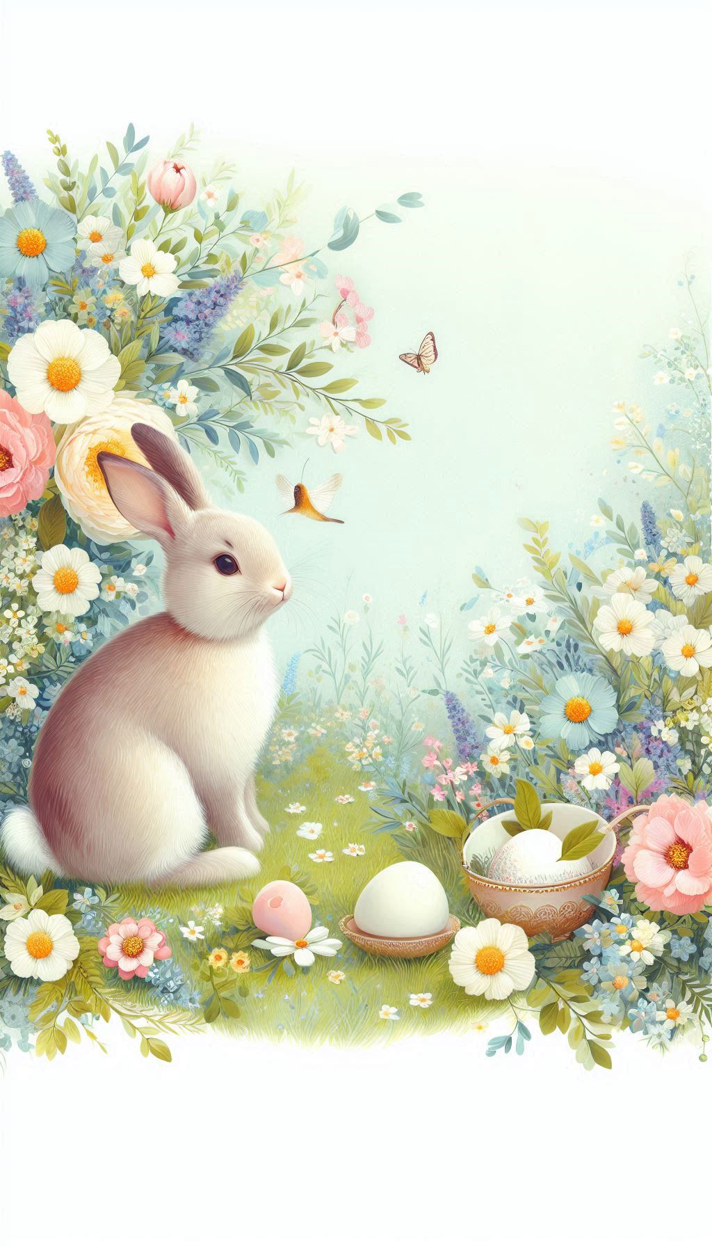Elegant Bunny in a Flower Meadow Springtime Wallpaper Design