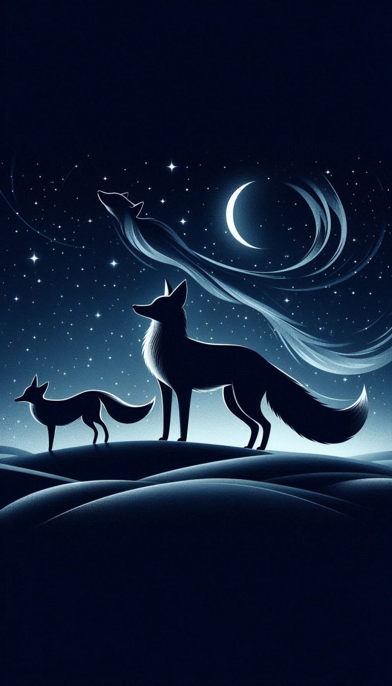 Elegant Fox Silhouettes Against a Starry Night Sky Wallpaper