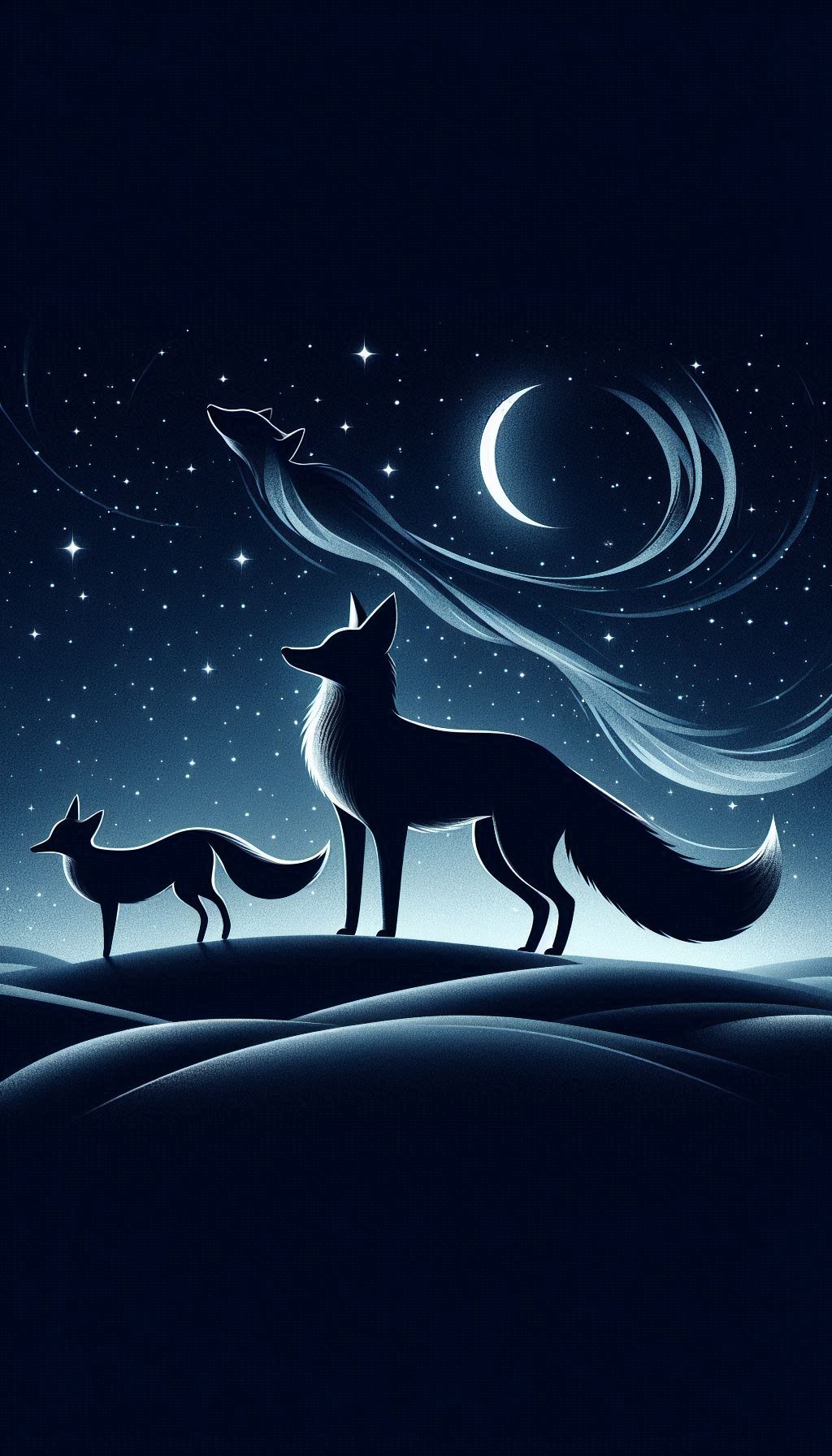 Elegant Fox Silhouettes Against a Starry Night Sky Wallpaper