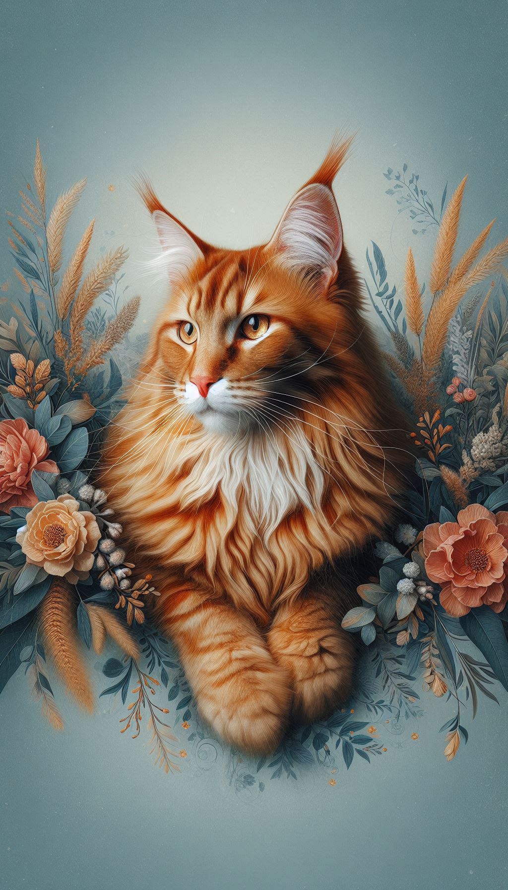 Elegant Red Tabby Maine Coon Nature-Inspired Designs for Cat-Themed Wallpaper