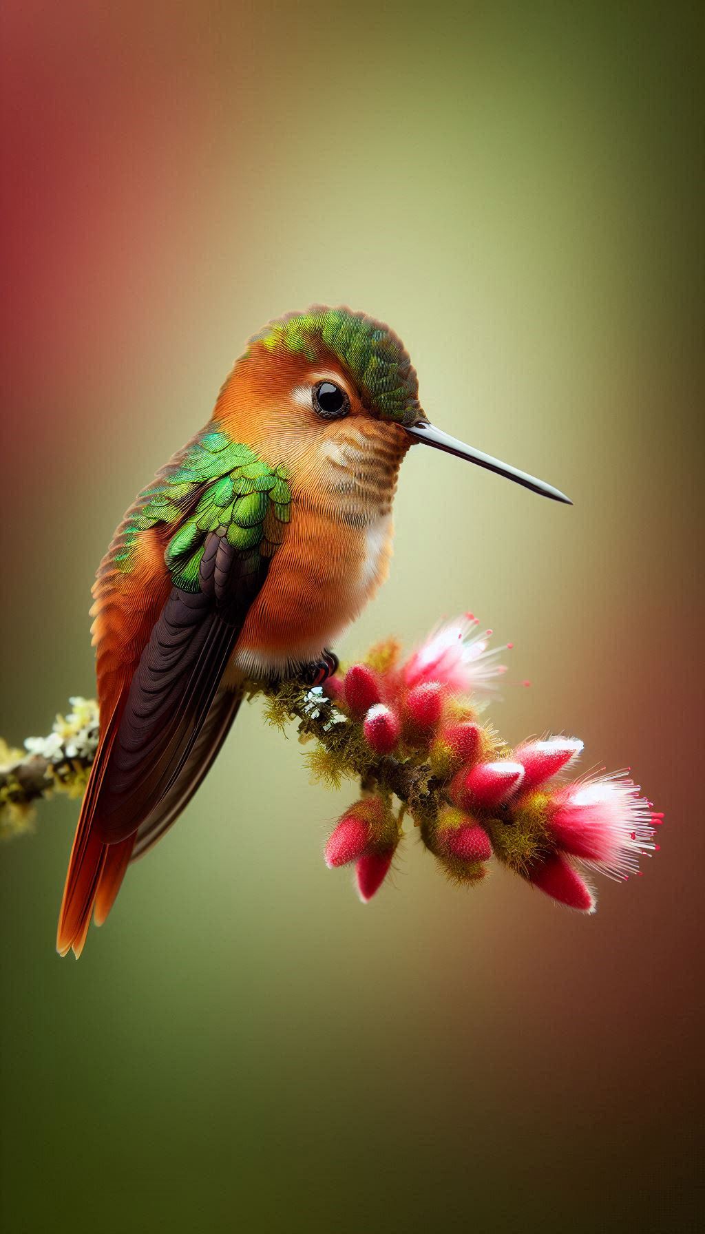 Elegant Rufous-tailed Hummingbird Resting on a Delicate Branch